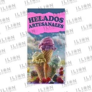 Pendón Publicitario Colgante para la venta de Helados Artesanales