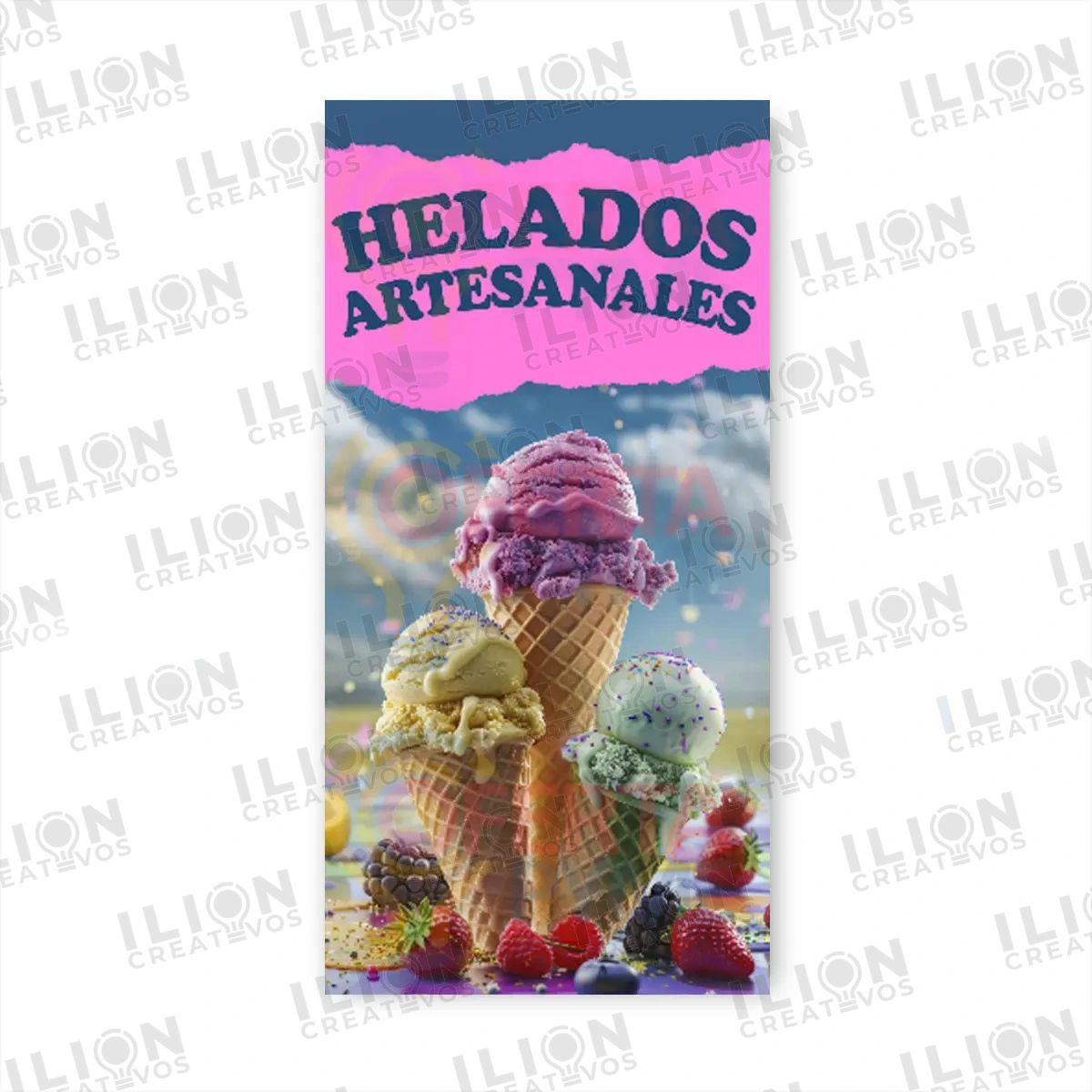 Pendón Publicitario Colgante para la venta de Helados Artesanales