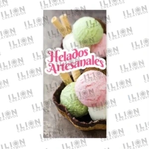 Pendón Publicitario Colgante para la venta de Helados Artesanales