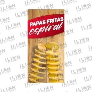 Pendón Publicitario Colgante para la venta de Papas Fritas en espiral