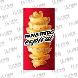 Pendón Publicitario Colgante para la venta de Papas Fritas en espiral