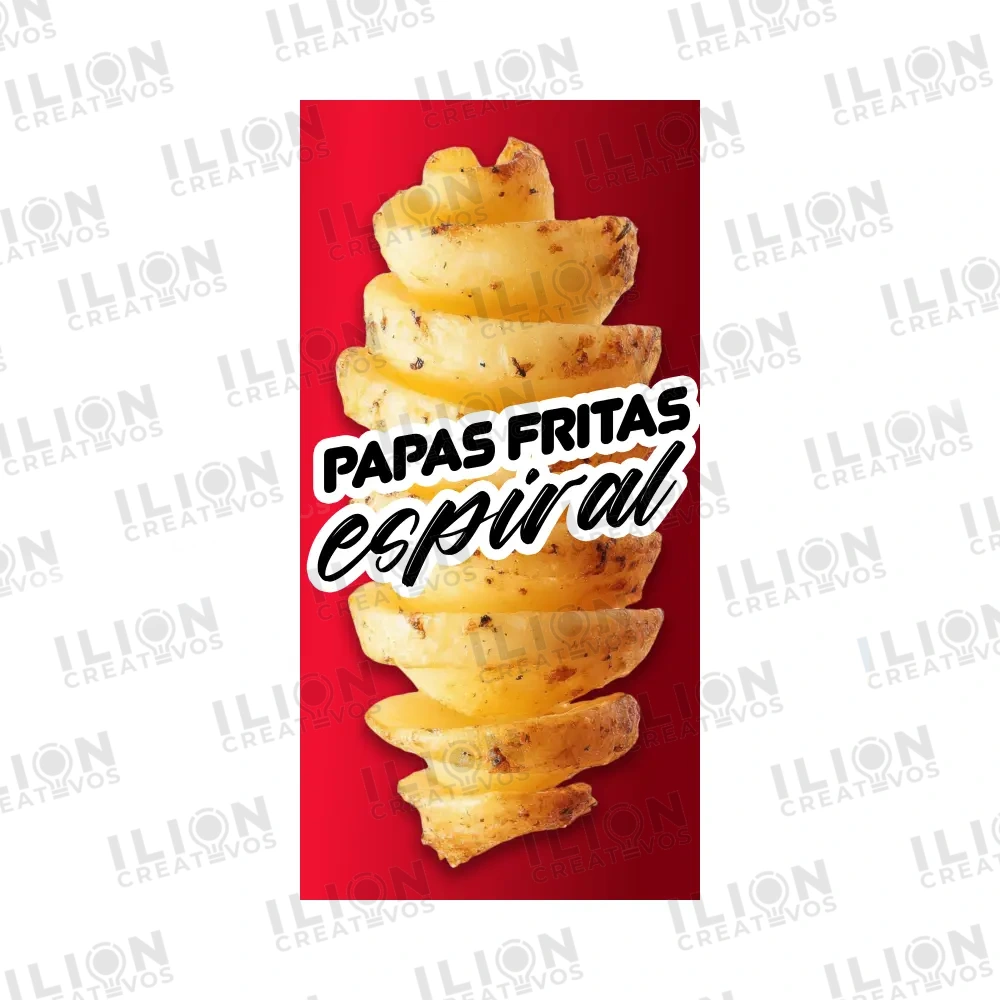 Pendón Publicitario Colgante para la venta de Papas Fritas en espiral